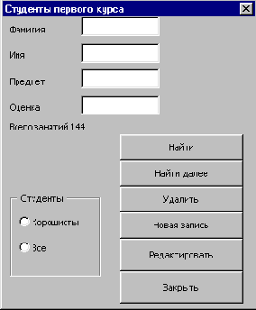 Диалоговое окно Студенты первого курса